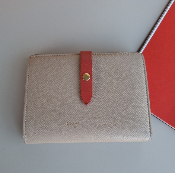 Céline Beige and Red Leather Cowhide Leather Women's Wallet - Picture 1 of 12